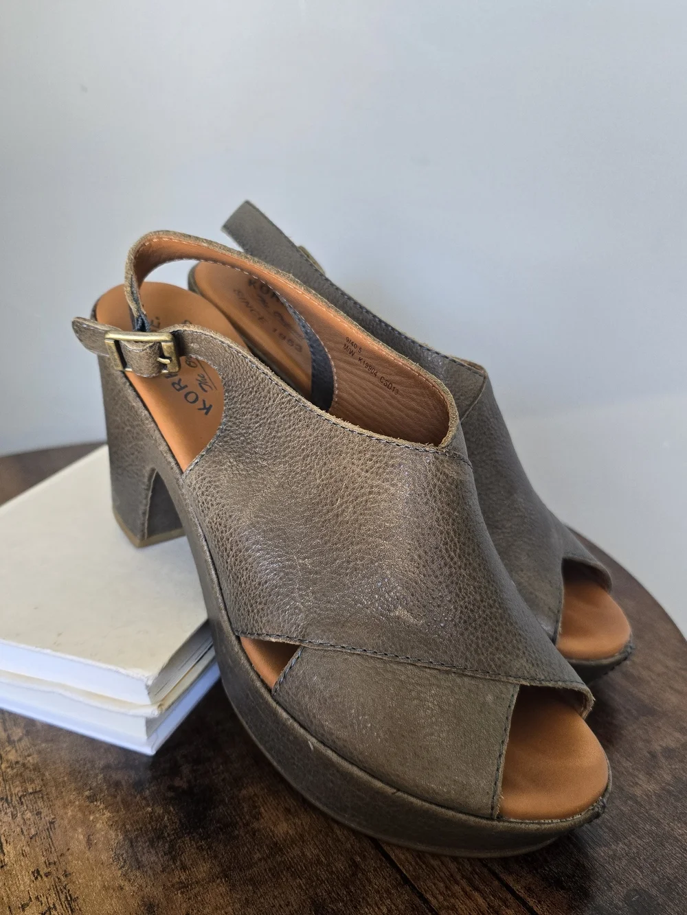 Kork-Ease Taupe Leather Peep-Toe Slingback Heels